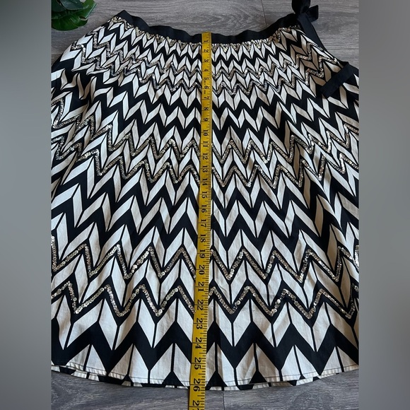 BcbgMaxAzria Black & Cream Chevron Tie Waist Cotton Sequin Midi A-line Skirt M - Picture 11 of 11